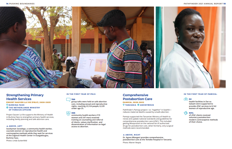 This is a screenshot of the Pathfinder International website, a nonprofit with one of the best nonprofit annual reports because the people served are its focal point.