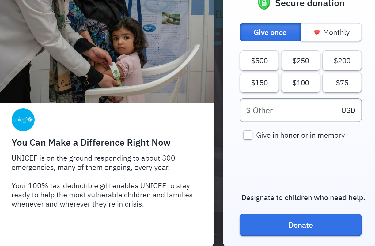 Donate now | UNICEF Global