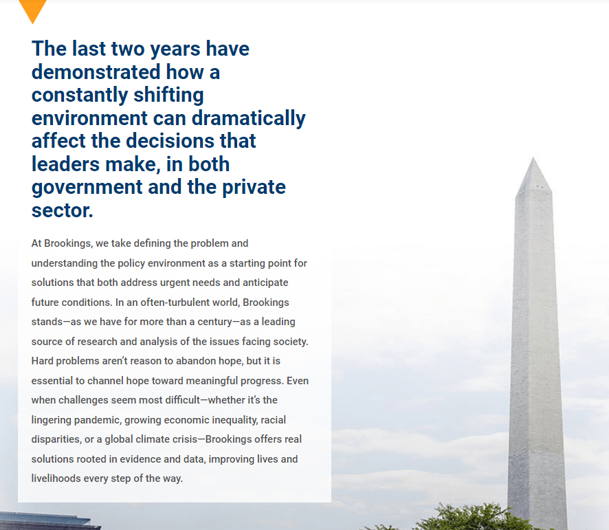 This screenshot of the Brookings nonprofit annual report contextualizes current events.