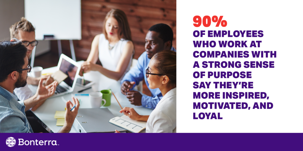 90% of employees who work at companies with a strong sense of purpose say they're more inspired, motivated, and loyal