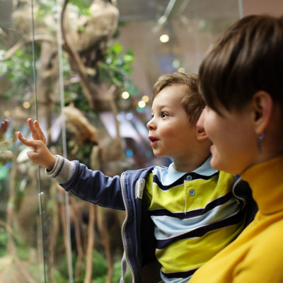 This photo of a woman and child at a museum shows the impact of the family fun day fundraising event idea.