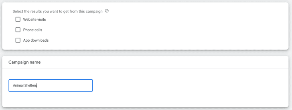 A screenshot of a Google ad grants campaign naming page.