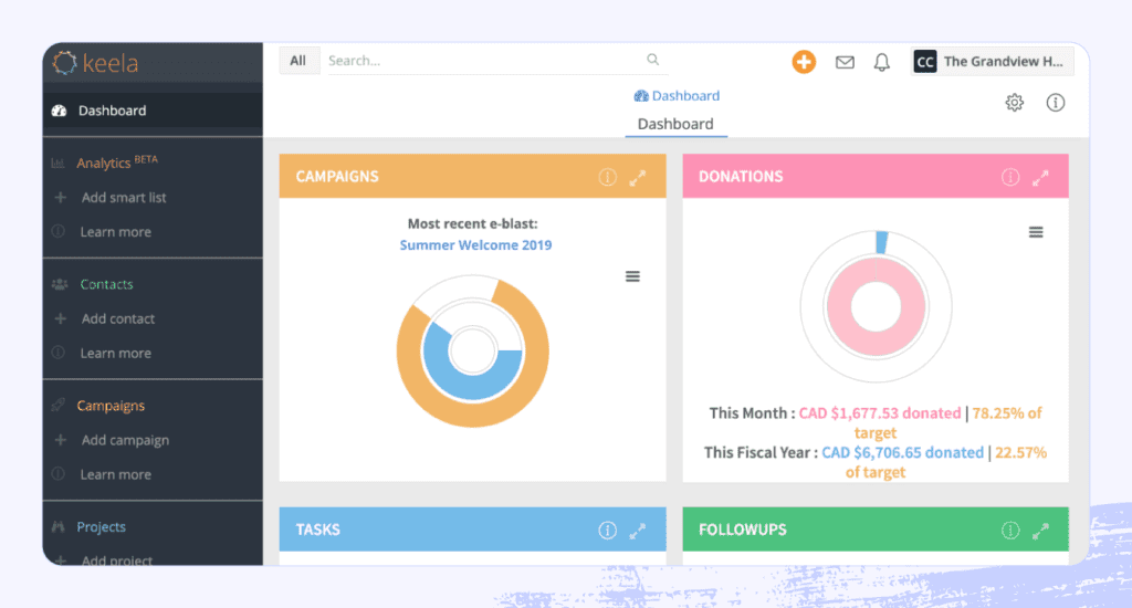 A screenshot of Keela nonprofit software interface.