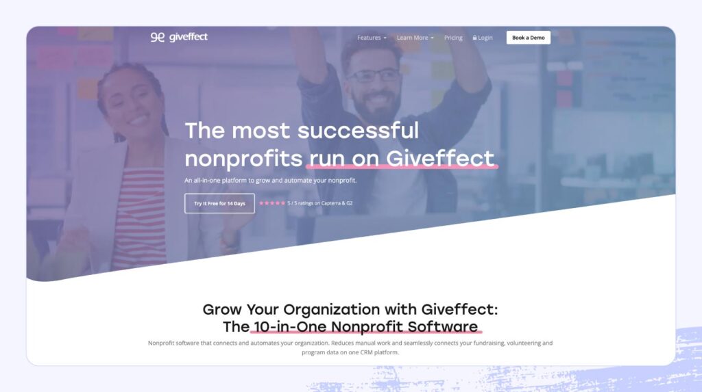 A screenshot of Giveffect’s volunteer management software