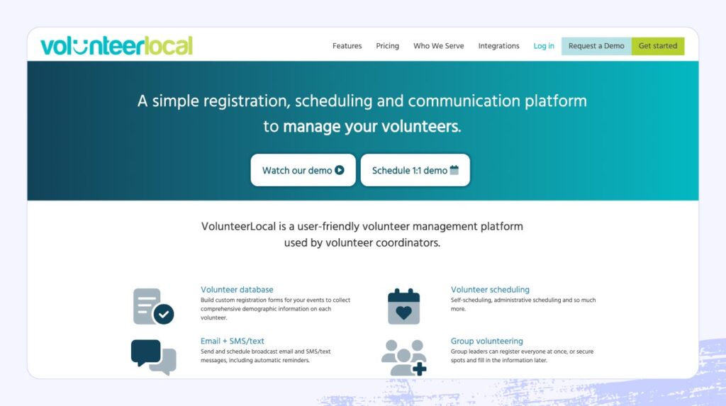 A screenshot of VolunteerLocal’s volunteer management software