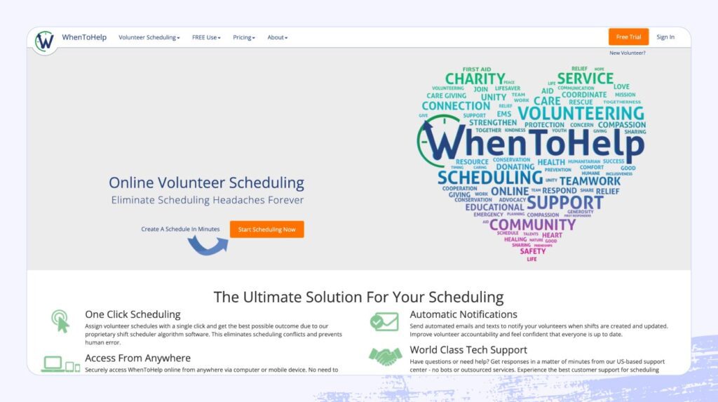 A screenshot of WhenToHelp’s volunteer management software