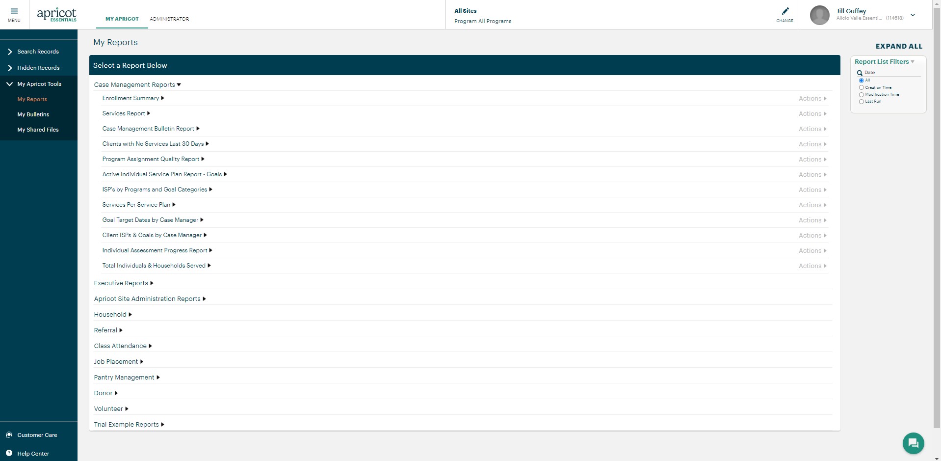 Reports dashboard in Case Management