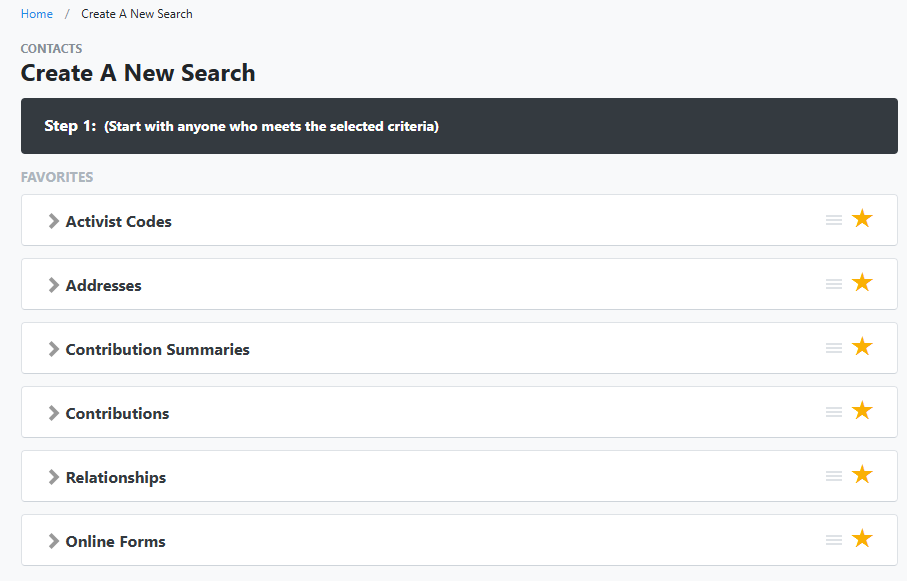 Contact search screen for Fundraising Engagement