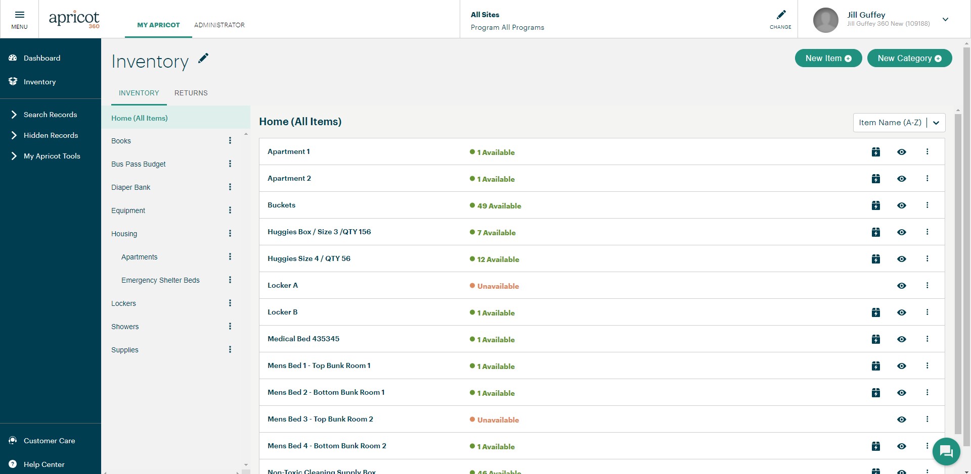 Case Management inventory screen