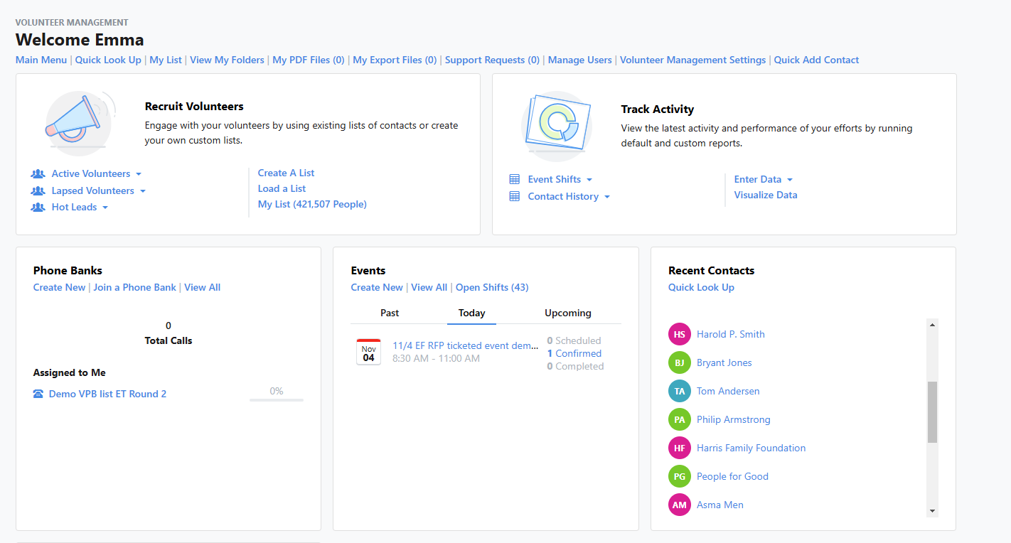 Volunteer Management dashboard