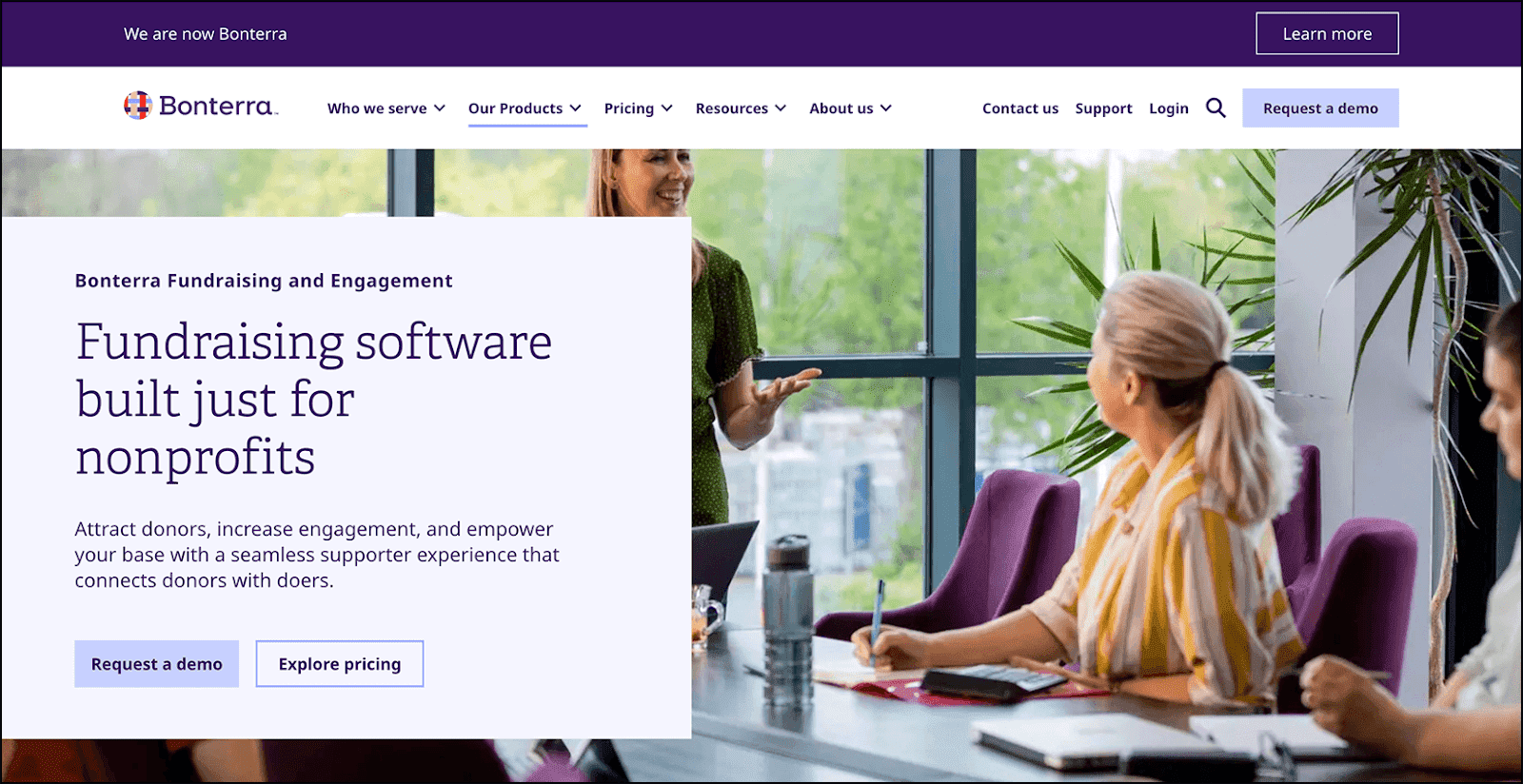 A screenshot of Bonterra’s product page for Bonterra Fundraising and Engagement. 