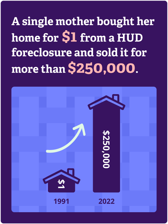 A single mother bought her home for $1 from a HUD foreclosure and sold it for more than $250,000