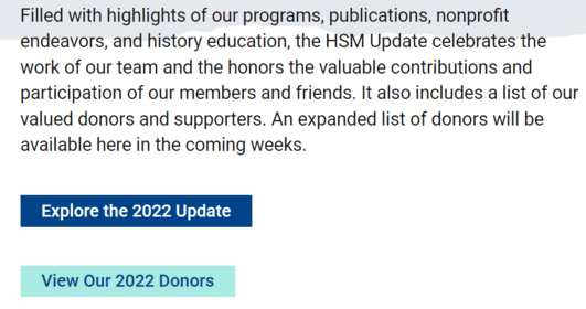 This section of the Historical Society of Michigan’s website includes a link to all of its donors beneath a link to its annual report.