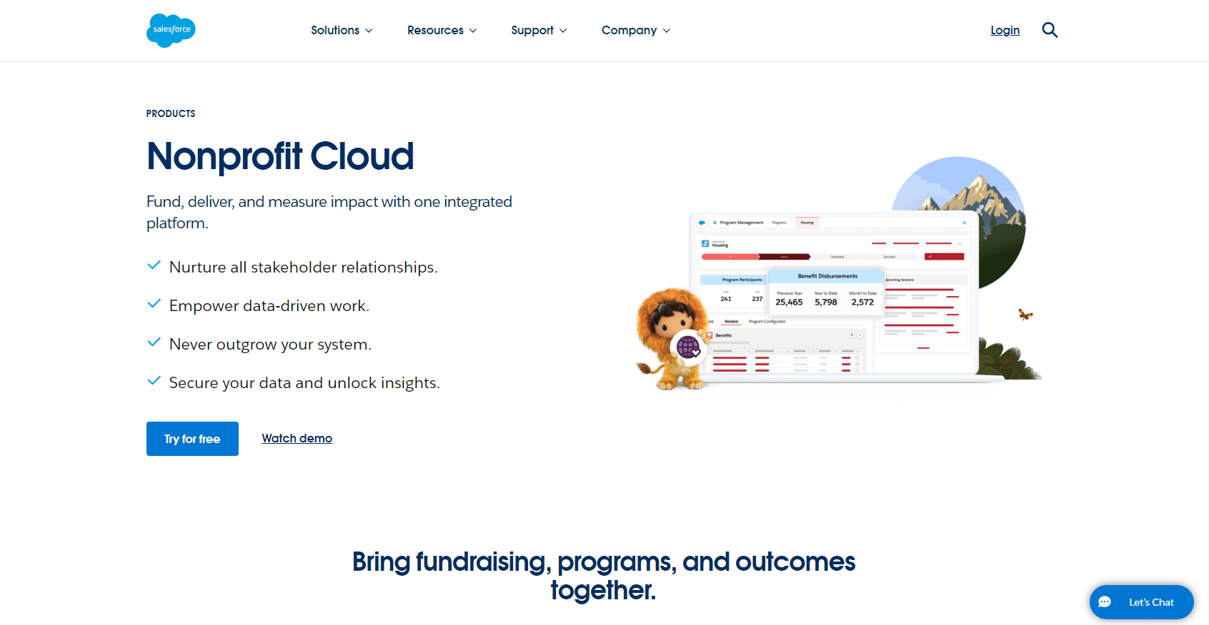 Website product page for Salesforce Nonprofit Cloud, one of the top donor management software options