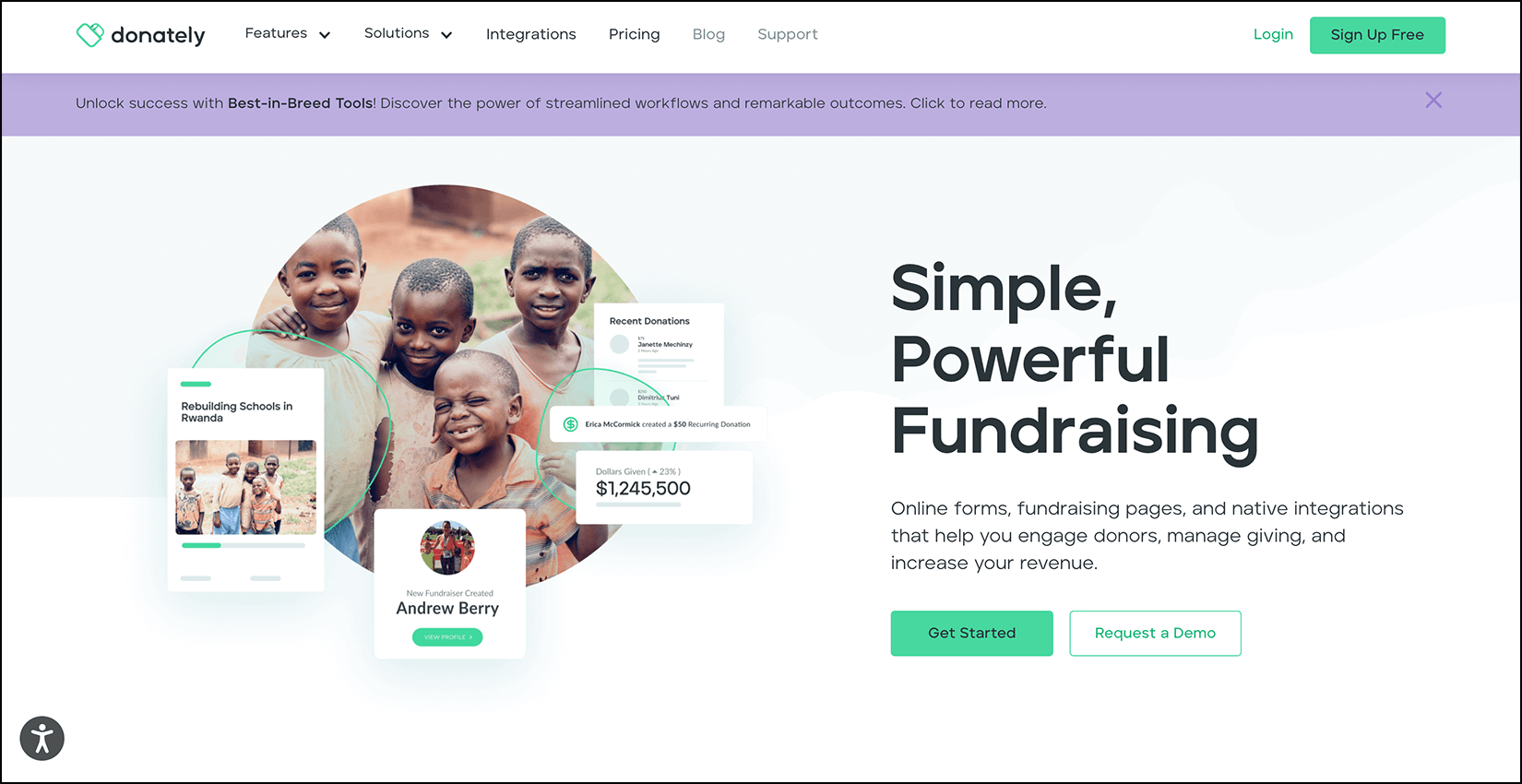 Donately’s online giving pages, this fundraising software’s standout feature