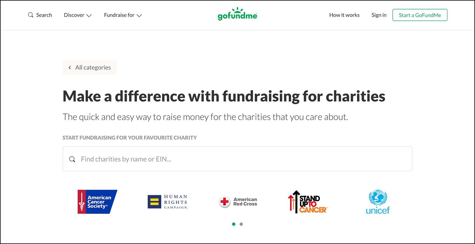 A web page showing the fundraising software GoFundMe