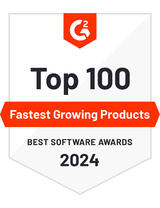 G2 best software award badge for the top 100 fastest growing products in 2024