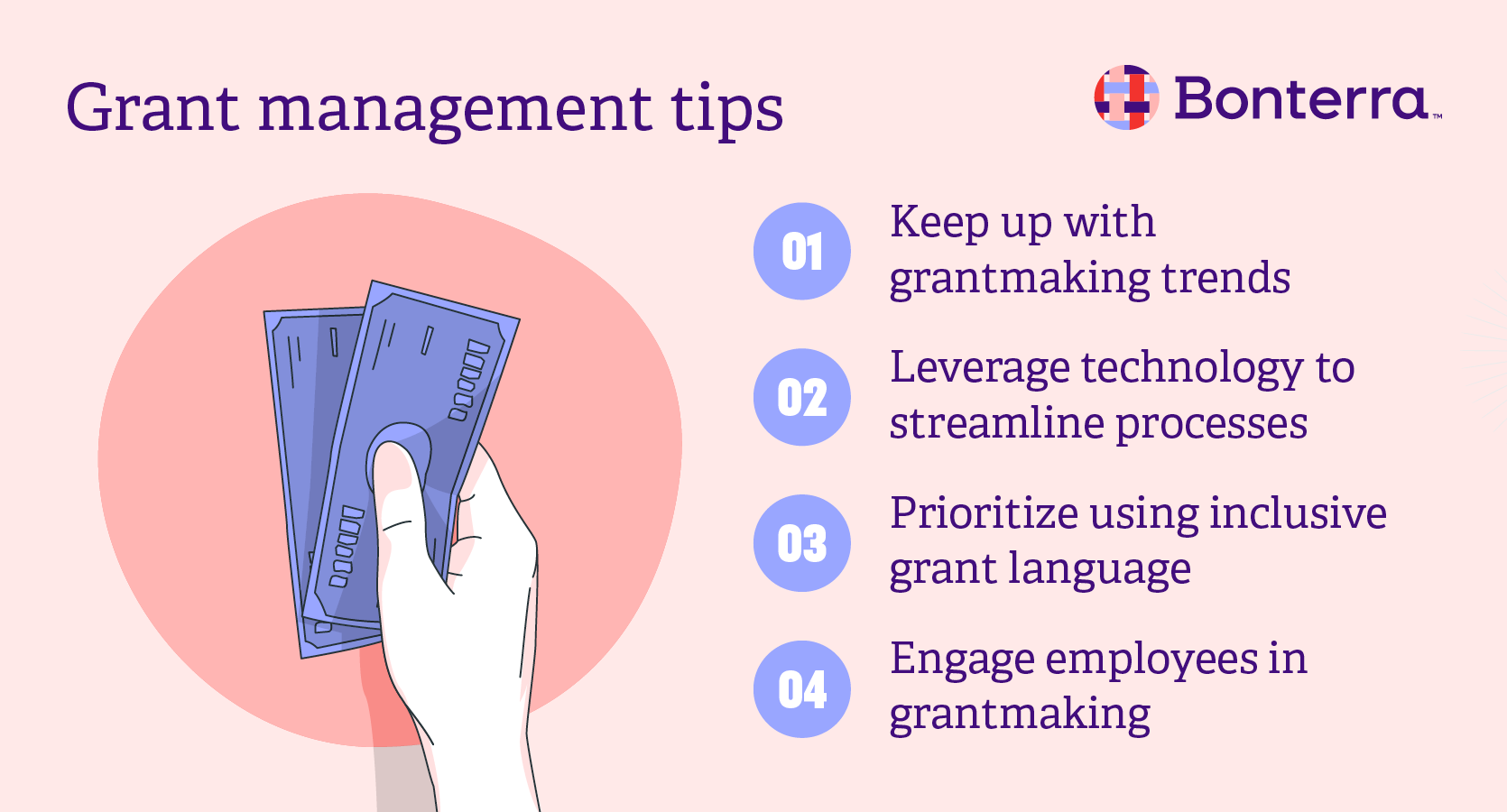 A list of corporate grants management tips, also listed in the text below