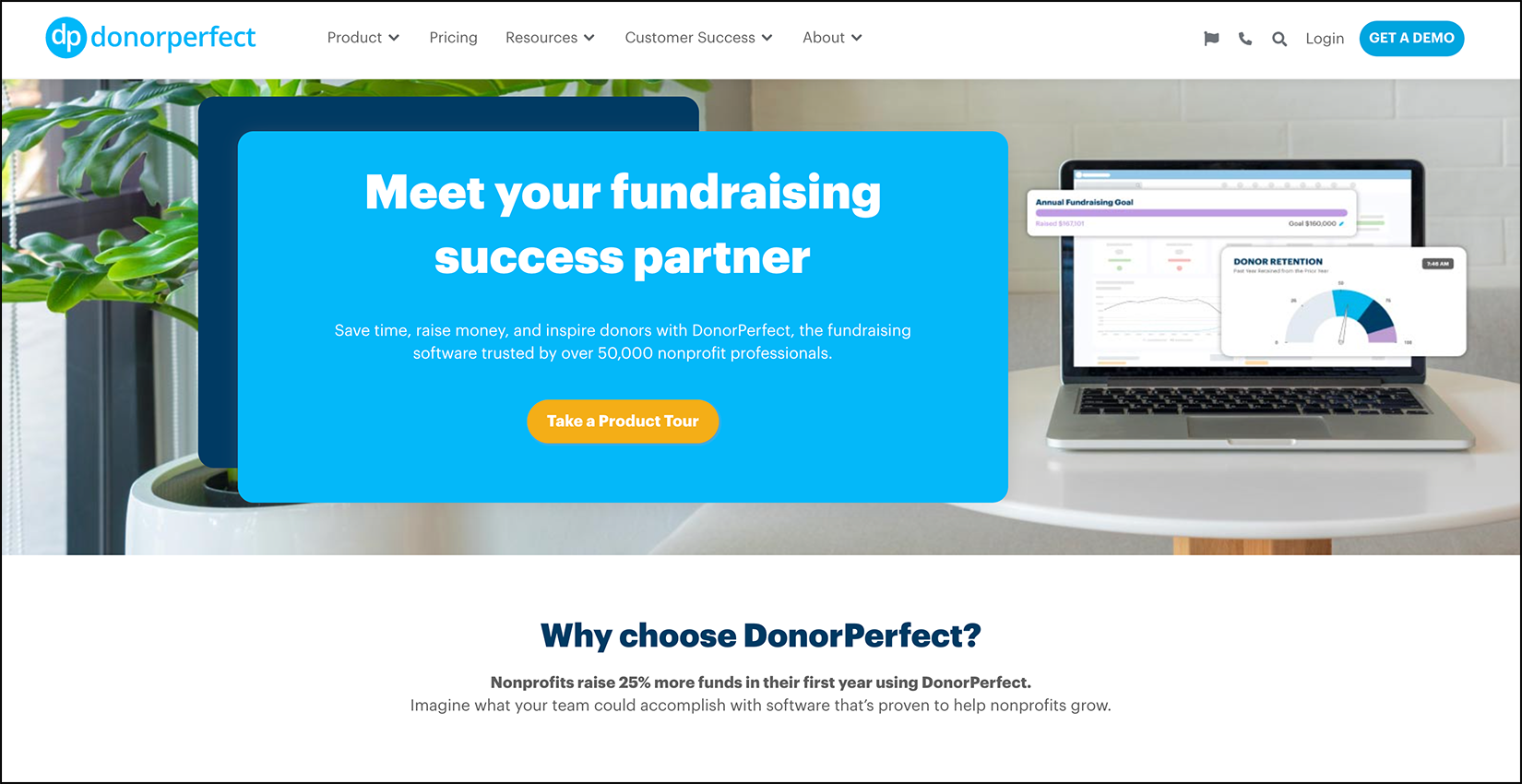 Screenshot of the homepage for DonorPerfect, another nonprofit CRM option