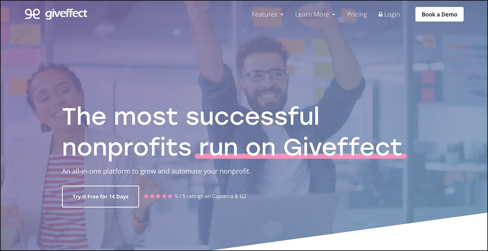 Screenshot of the Giveffect homepage