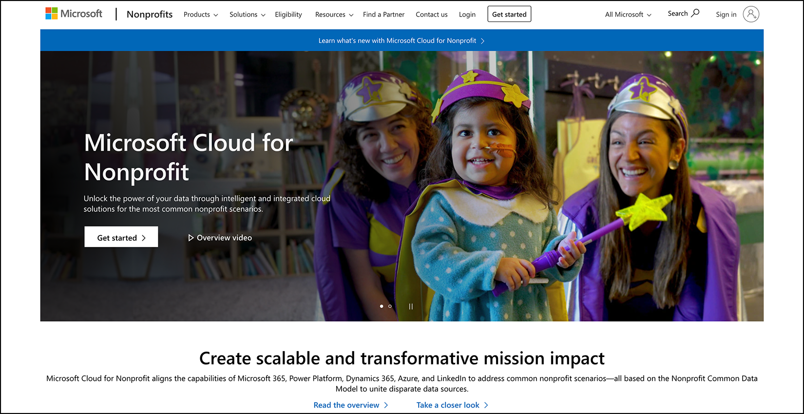 A web page promoting Microsoft Cloud for Nonprofit