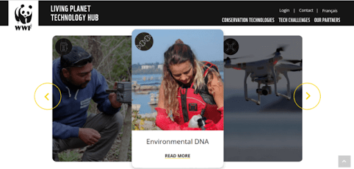 This screenshot is of WWF Canada’s interactive carousels within their nonprofit website’s engaging design.