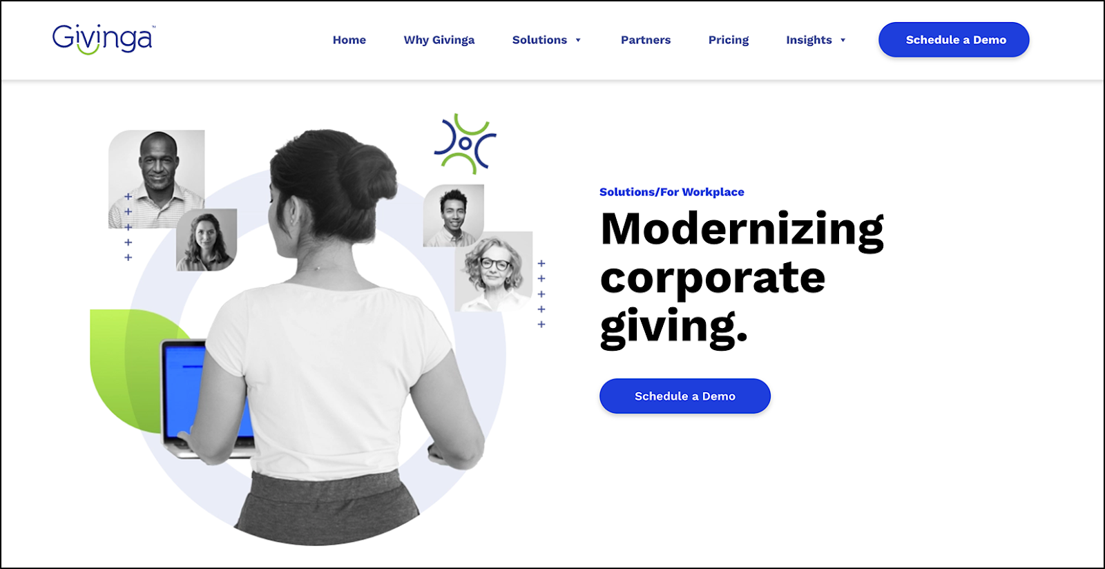 The Givinga homepage, promoting its corporate giving platforms