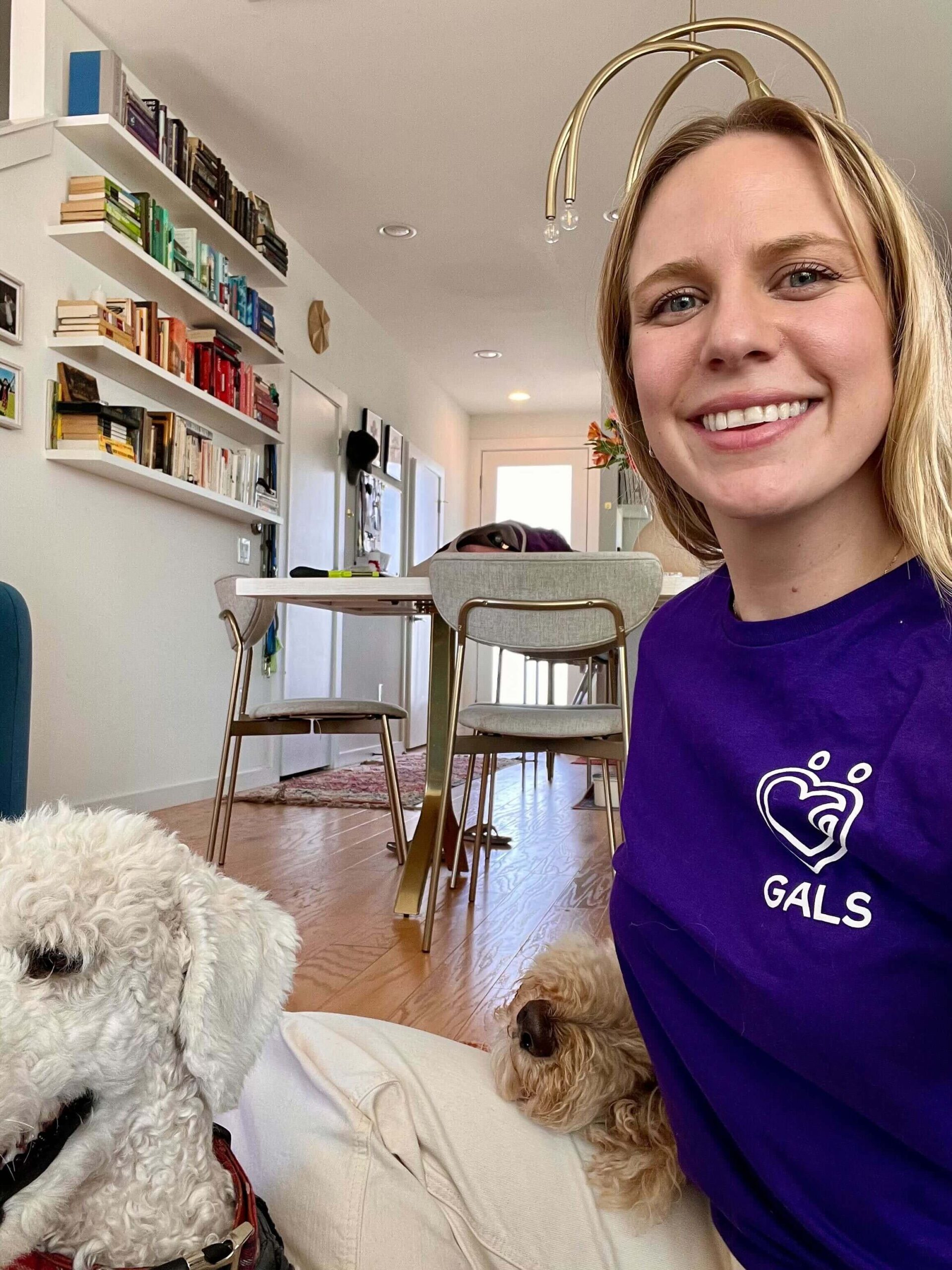 Tully Moorhead-Pisani at home with her dogs