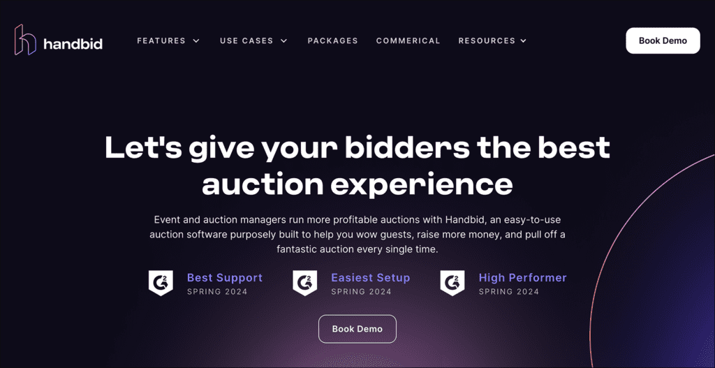 Landing page for Handbid, one of our recommended text-to-donate services