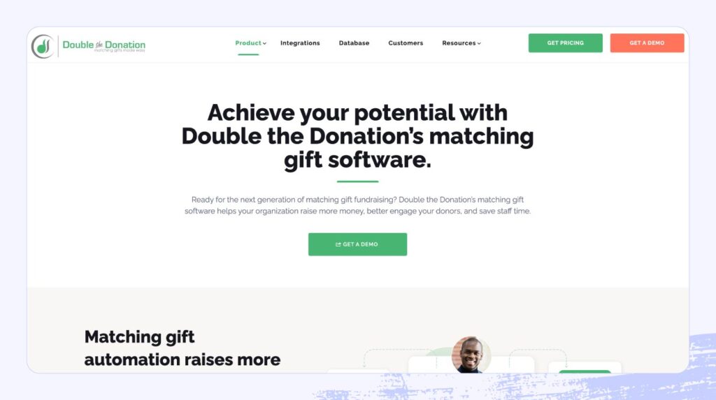 Screenshot of the Double the Donation website.