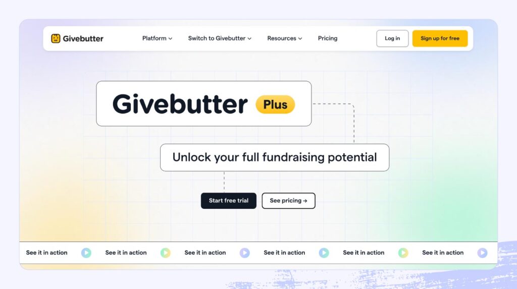 Screenshot of the Givebutter website.