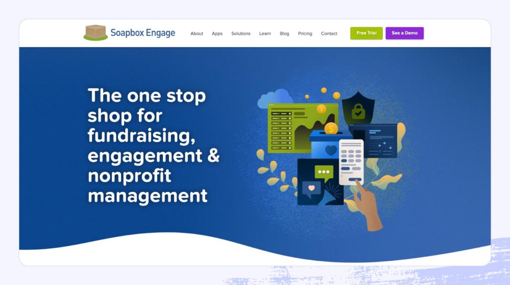 Screenshot of the Soapbox Engage homepage.