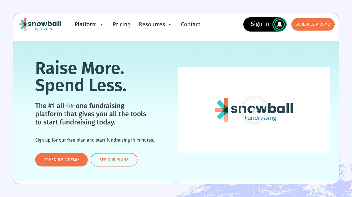 Screenshot of the Snowball Fundraising website. 