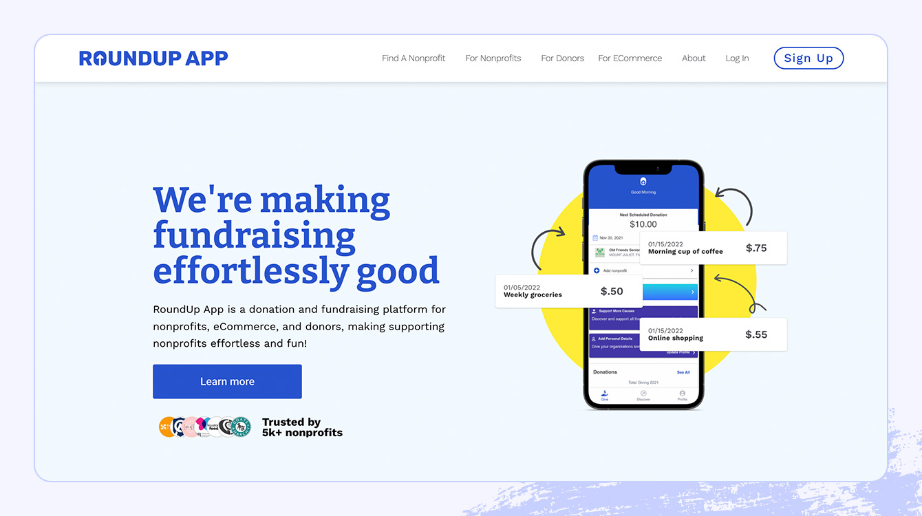 Screenshot of the RoundUp app website. 