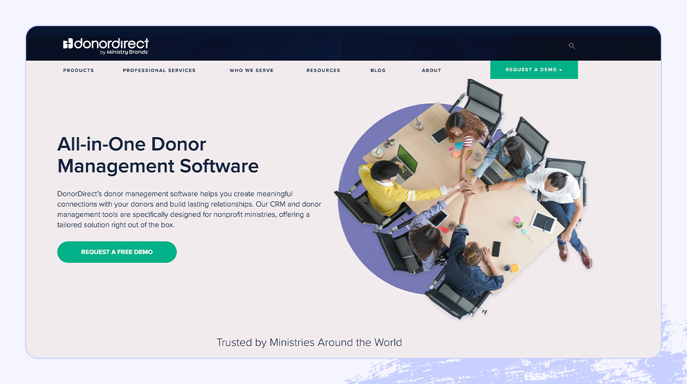 A screenshot of DonorDirect’s CRM platform.