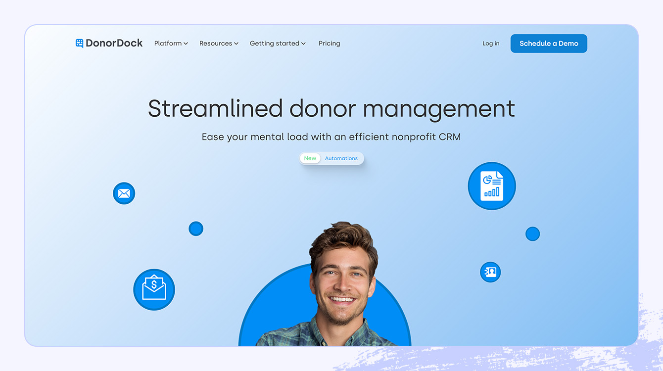 A screenshot of DonorDock’s CRM platform.