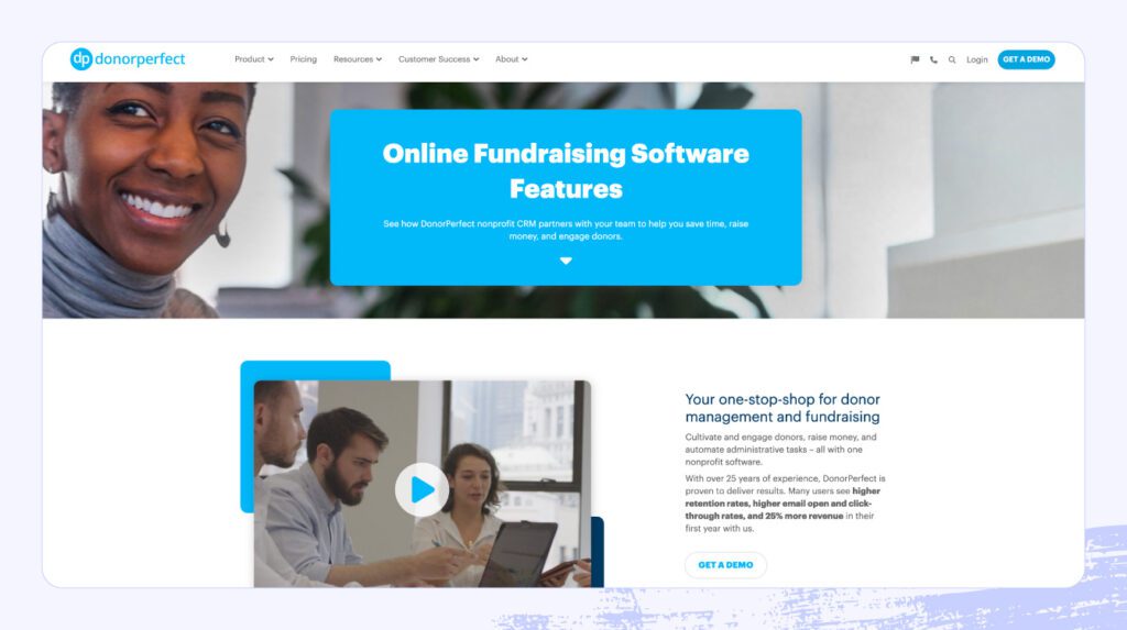 Screenshot of DonorPerfect product page 