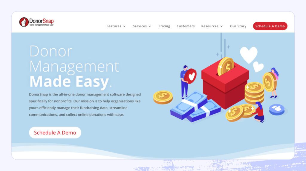 Screenshot of DonorSnap product page 