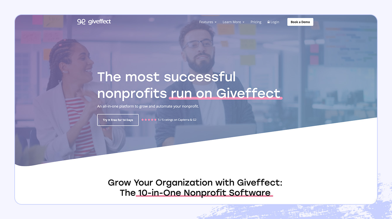 A screenshot of Giveffect’s CRM platform.