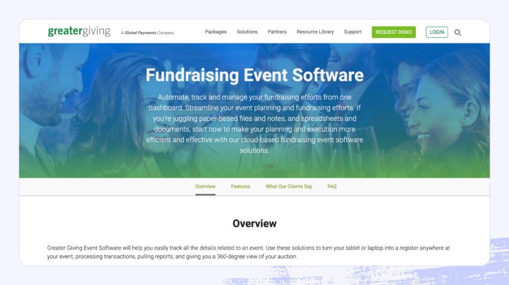 Screenshot of Greater Giving product page