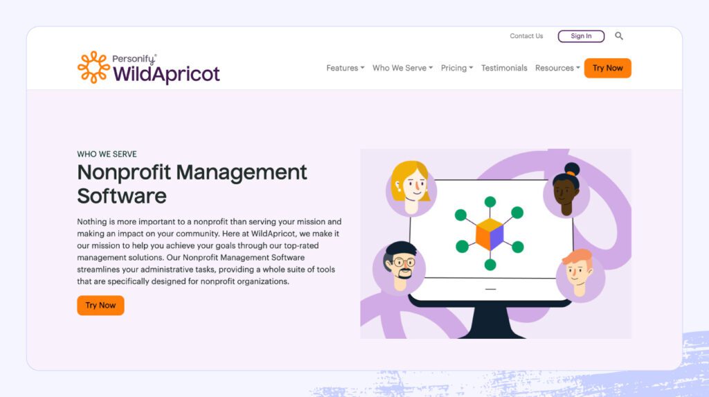 Screenshot of WildApricot product page