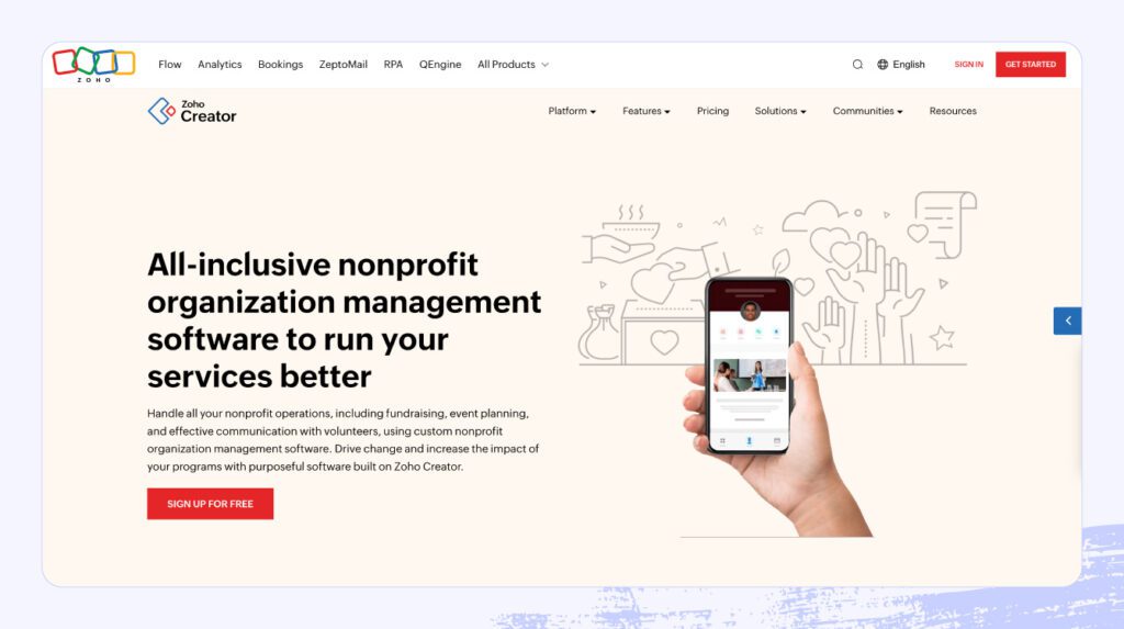 Screenshot of Zoho CRM for Nonprofits product page 