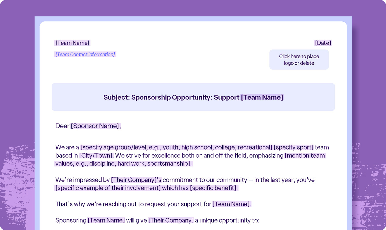 Click to download template for sponsorship letter for sports teams.