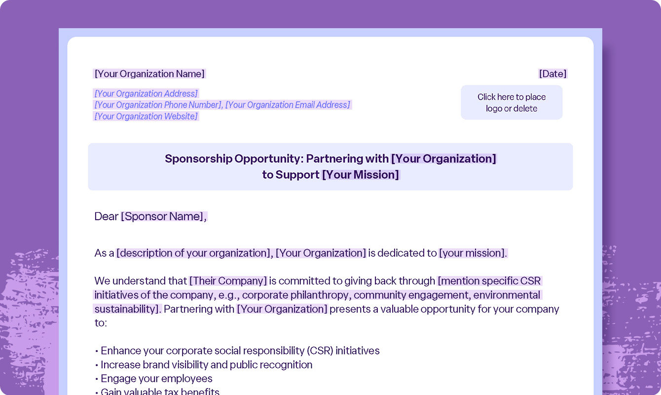 Click to download template for corporate sponsorship request letter.