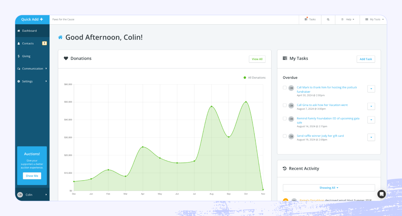 A screenshot of Bonterra nonprofit reporting software