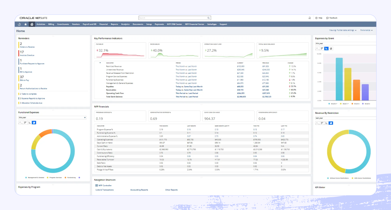 A screenshot of NetSuite software for nonprofits.