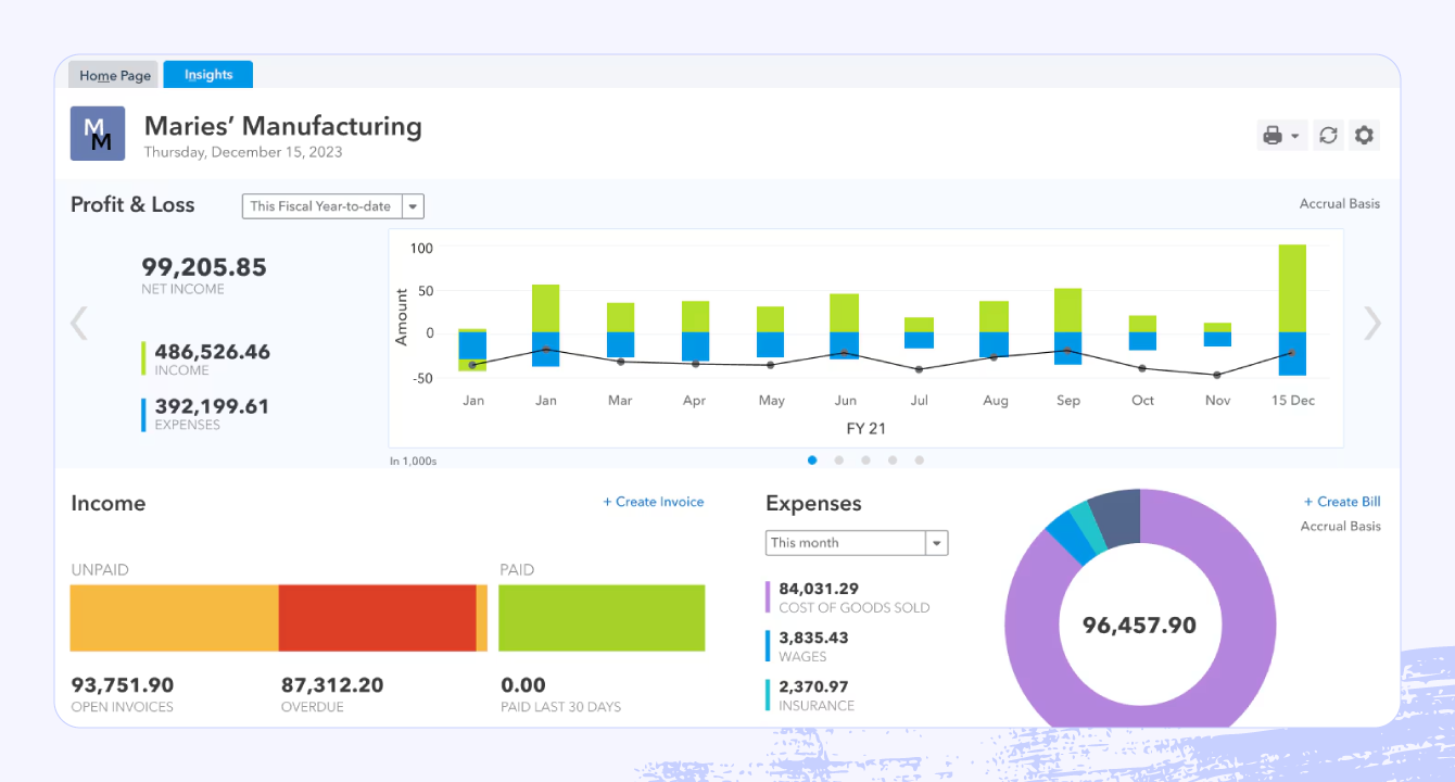 A screenshot of Quickbooks software for nonprofits.