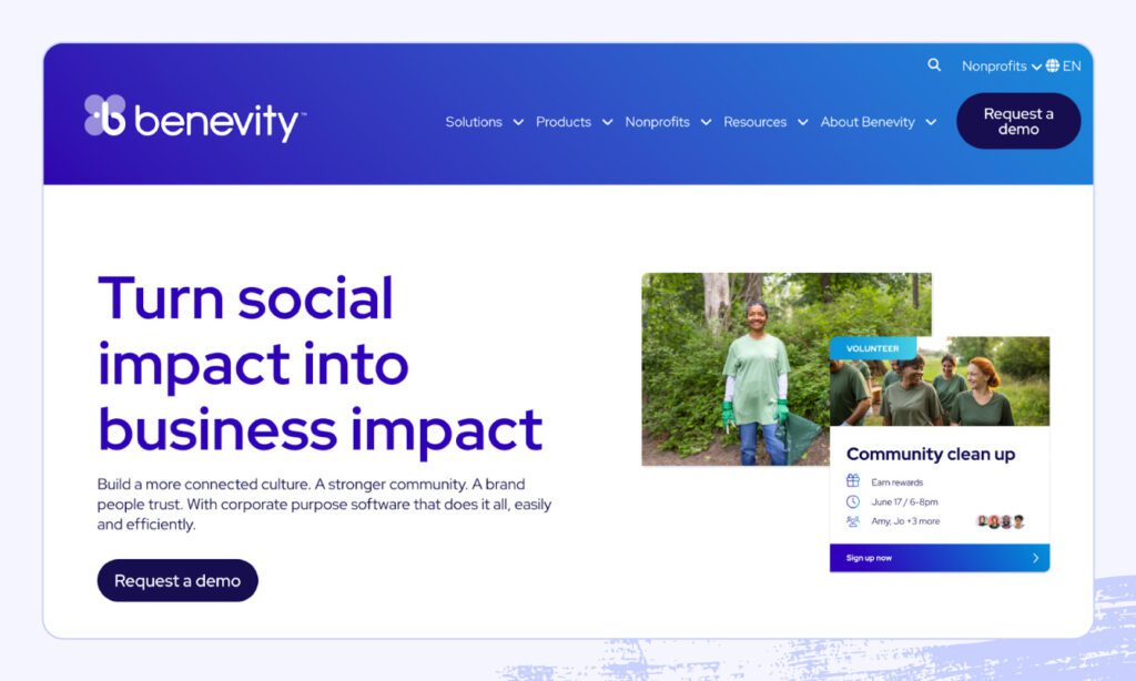 A screenshot of Benevity’s corporate social responsibility platform.